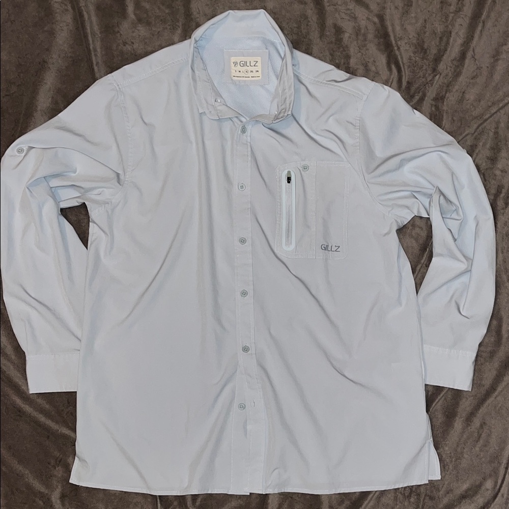 Gillz Light Bluish- grey Button Down Fishing Shirt size XL